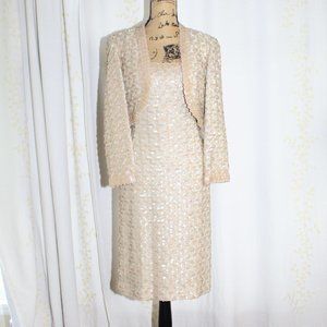 Vintage Lilli Diamond California Gold Sequin Cocktail Dress Jacket Women's S